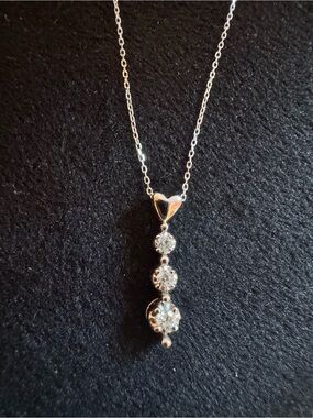 14K 585 White Gold Necklace 16" with 10K White Gold Natural Diamond Pendant